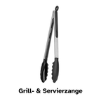 Grill- und Servierzange aus Kunststoff und Edelstahl.