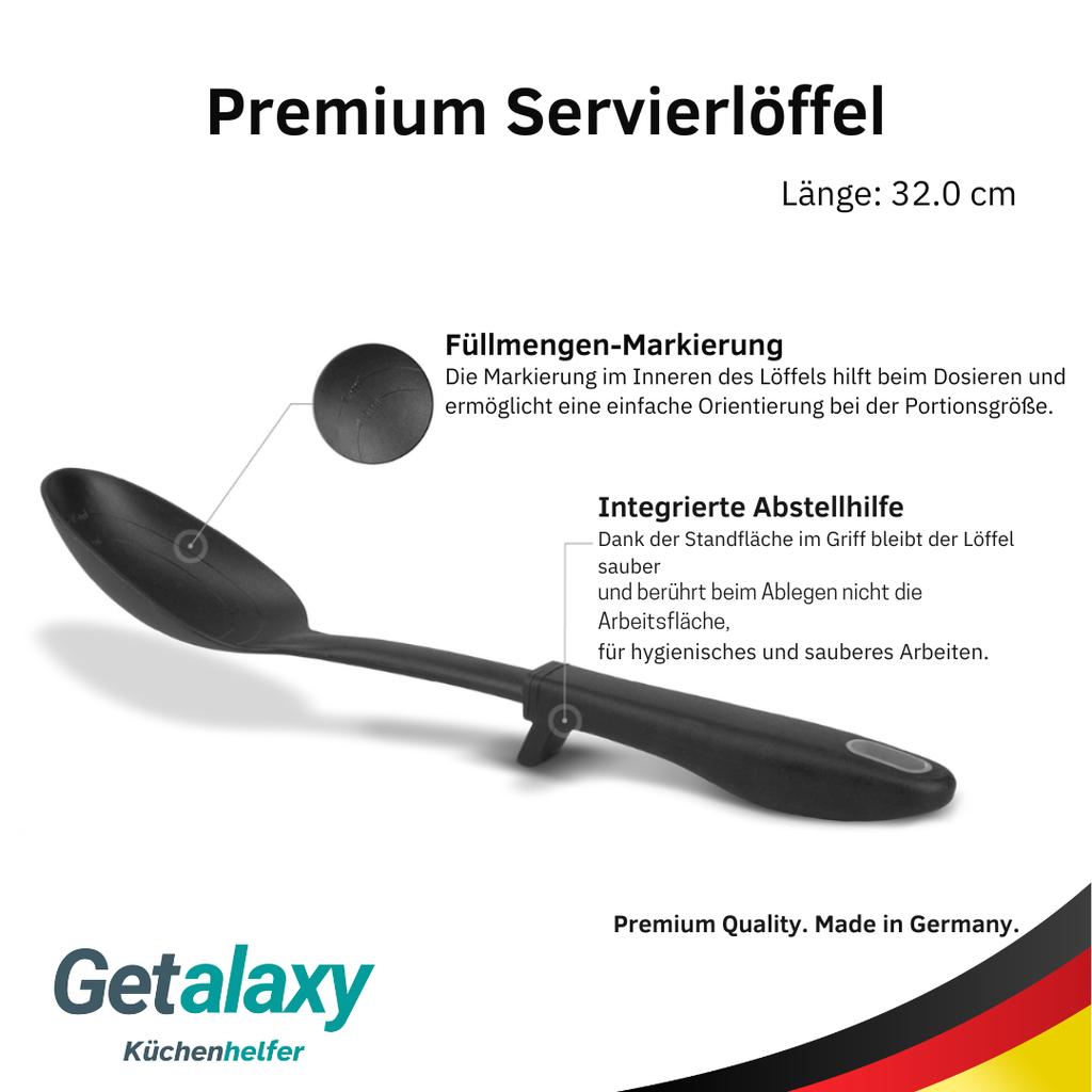 Premium Servierlöffel mit Abstellhilfe | Vorlegelöffel aus Kunststoff | Hitzebeständig bis 270°C