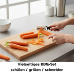 Gemüseschäler im Einsatz beim Schälen einer Karotte.