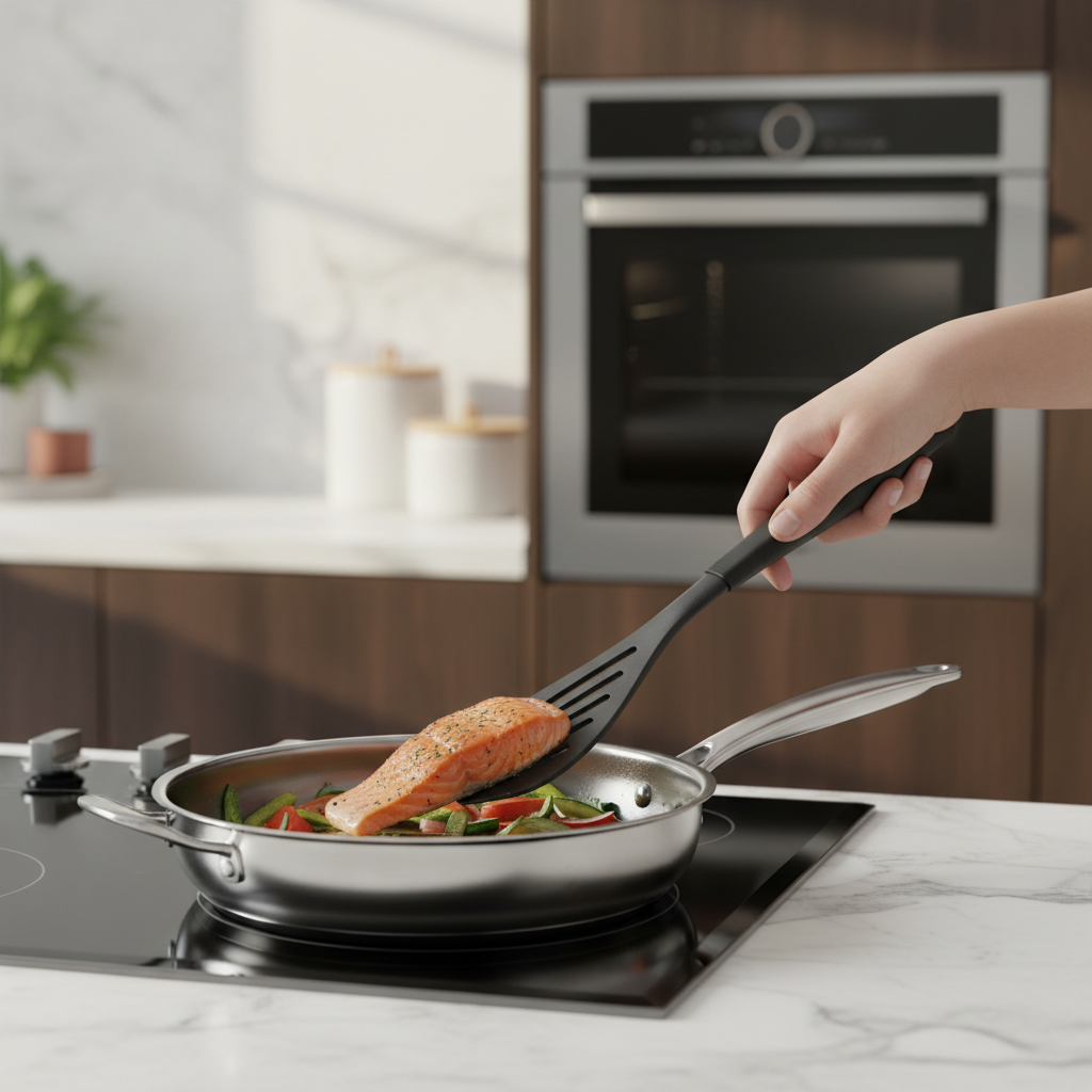 Premium Pfannenwender mit Abstellhilfe | Bratgutwender aus Kunststoff Hitzebeständig bis 270°C