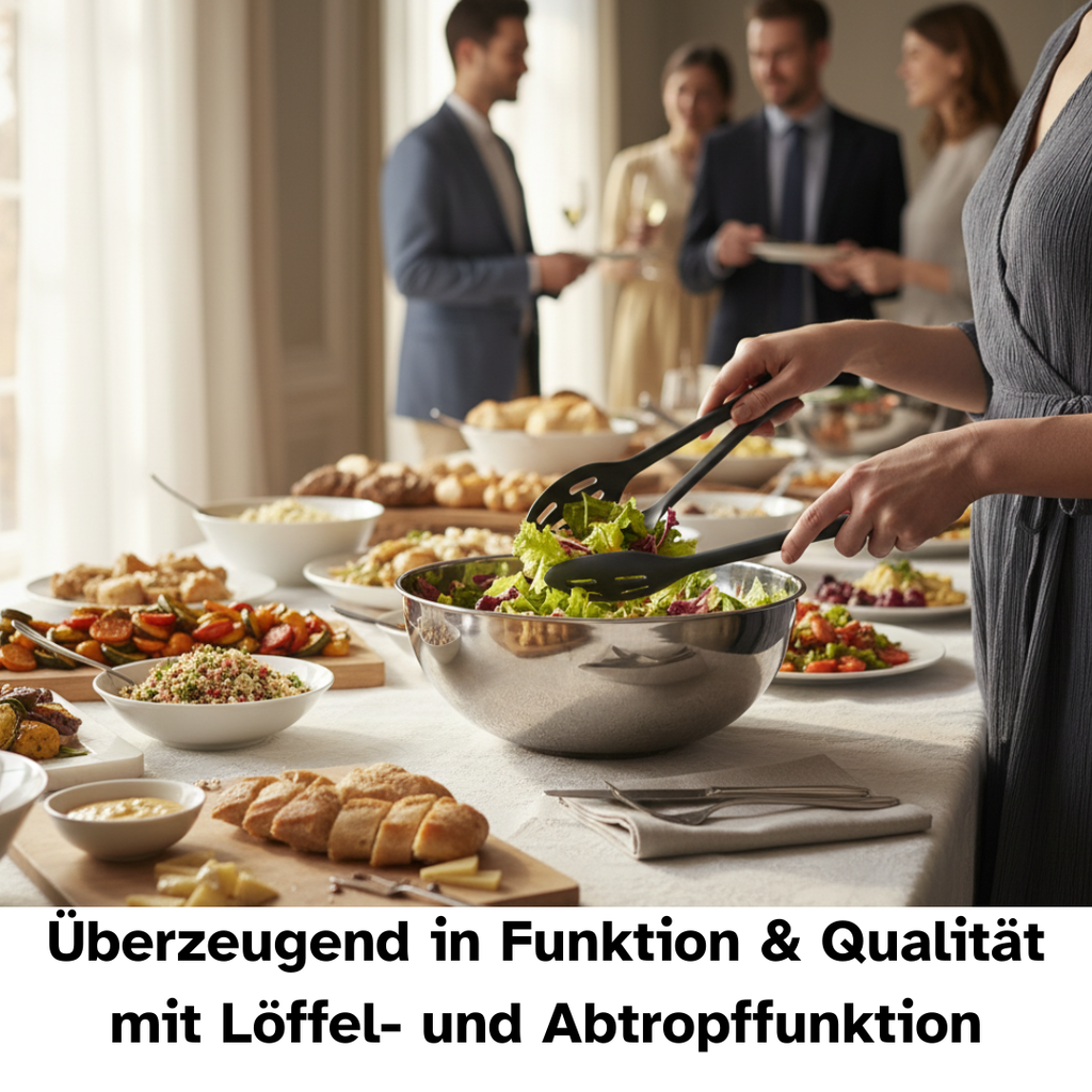 Salatbesteck im Einsatz bei einem Buffet. 
