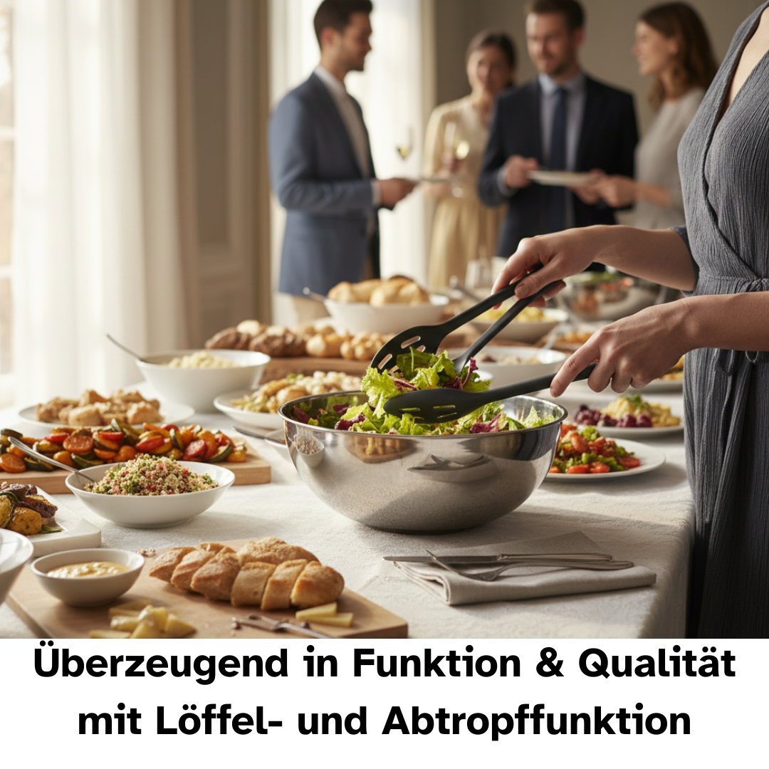 Salatbesteck im Einsatz bei einem Buffet. 